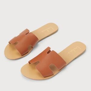 Lulus Saxon Cognac Brown Tan Slide Sandals Size 11